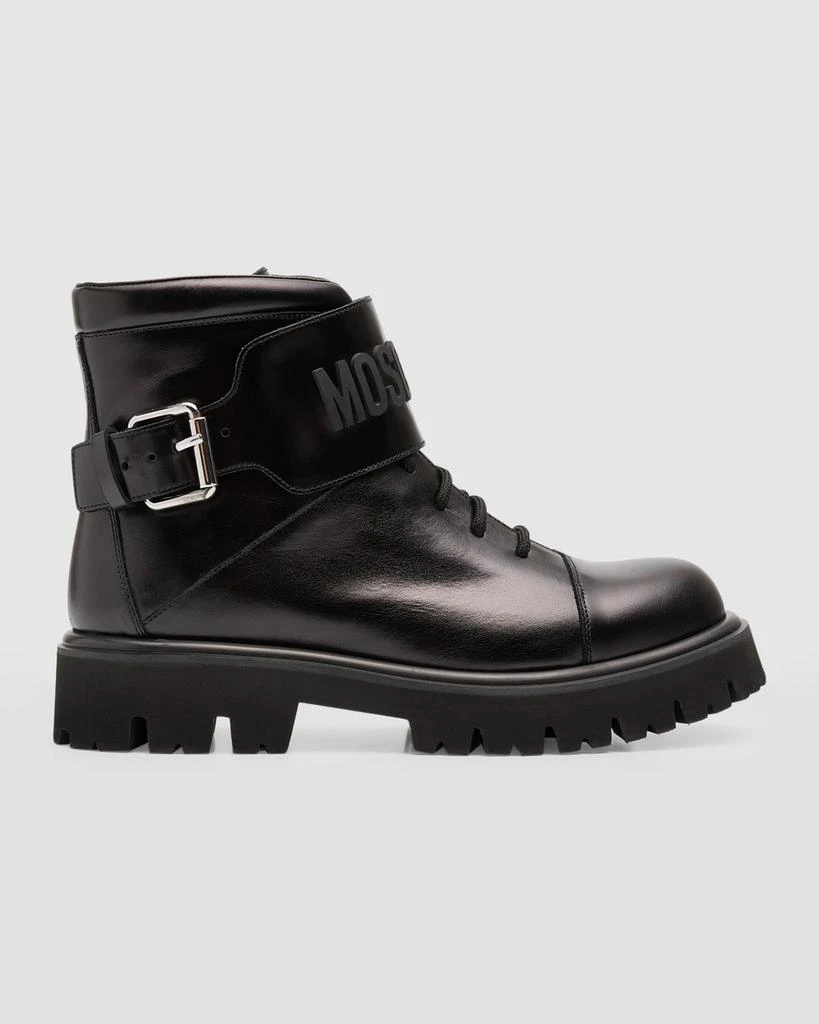 商品Moschino|Men's Leather Logo Combat Boots,价格¥7626,第1张图片