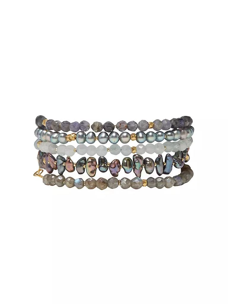 商品Chan Luu|Naked 18K Gold-Plated, Turquoise &amp; Freshwater Pearl Wrap Bracelet,价格¥1836,第1张图片