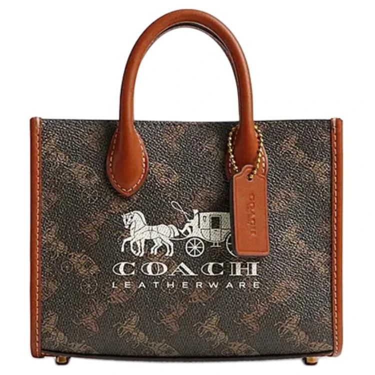 商品[国内直发] Coach|蔻驰 Ace 17 马车图案印花 人造革拼牛皮革 托特包Tote包购物袋单肩斜挎手提包 小号 女款 松露色,价格¥1928,第1张图片