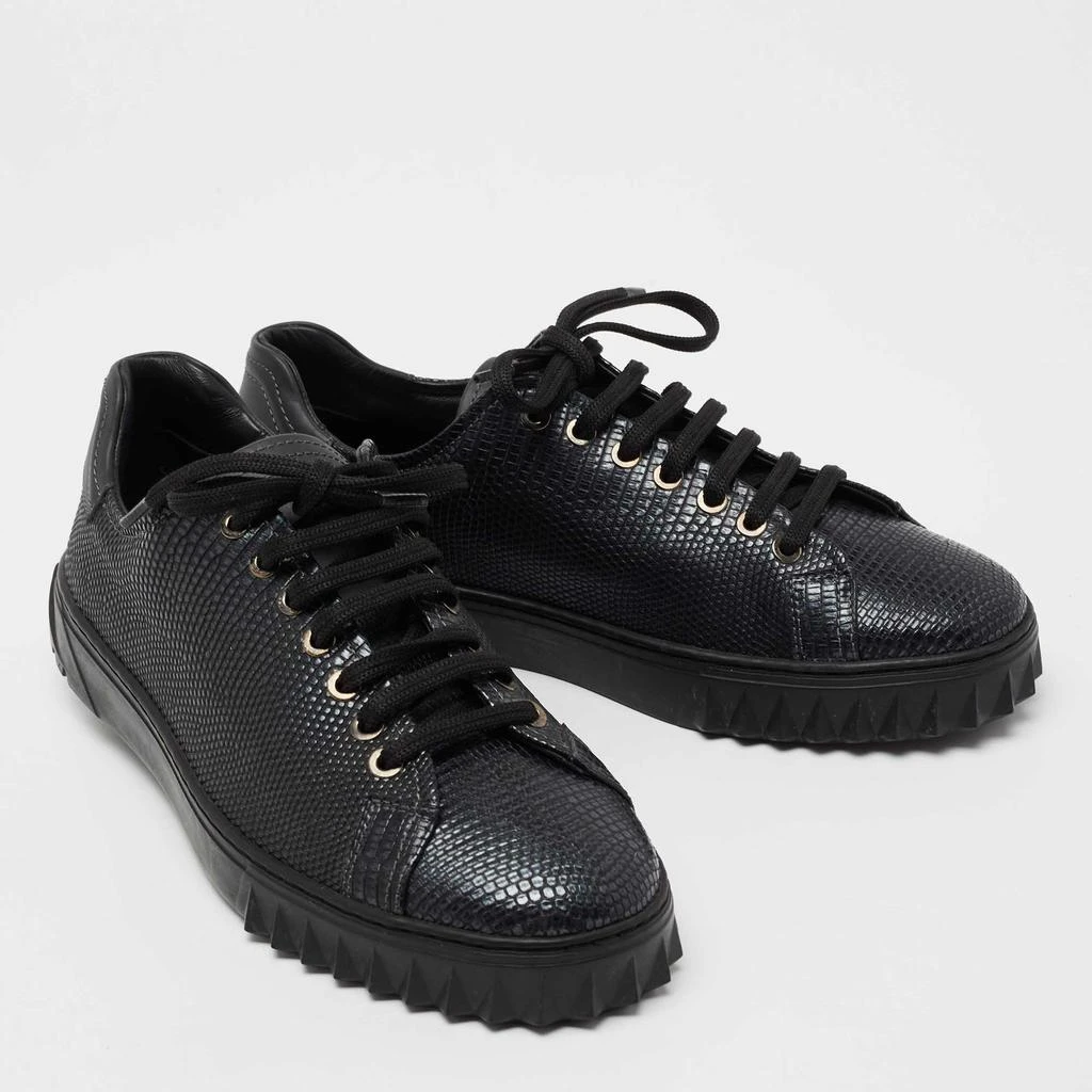 商品[二手商品] Salvatore Ferragamo|Salvatore Ferragamo Black Lizard Embossed Leather Cube Low Top Sneakers Size 40,价格¥1535,第4张图片详细描述