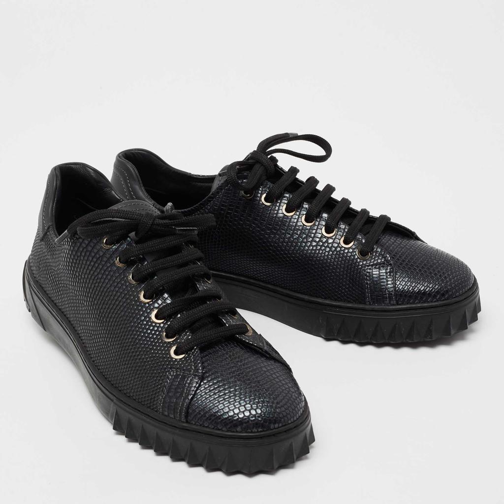 商品[二手商品] Salvatore Ferragamo|Salvatore Ferragamo Black Lizard Embossed Leather Cube Low Top Sneakers Size 40,价格¥3754,第6张图片详细描述