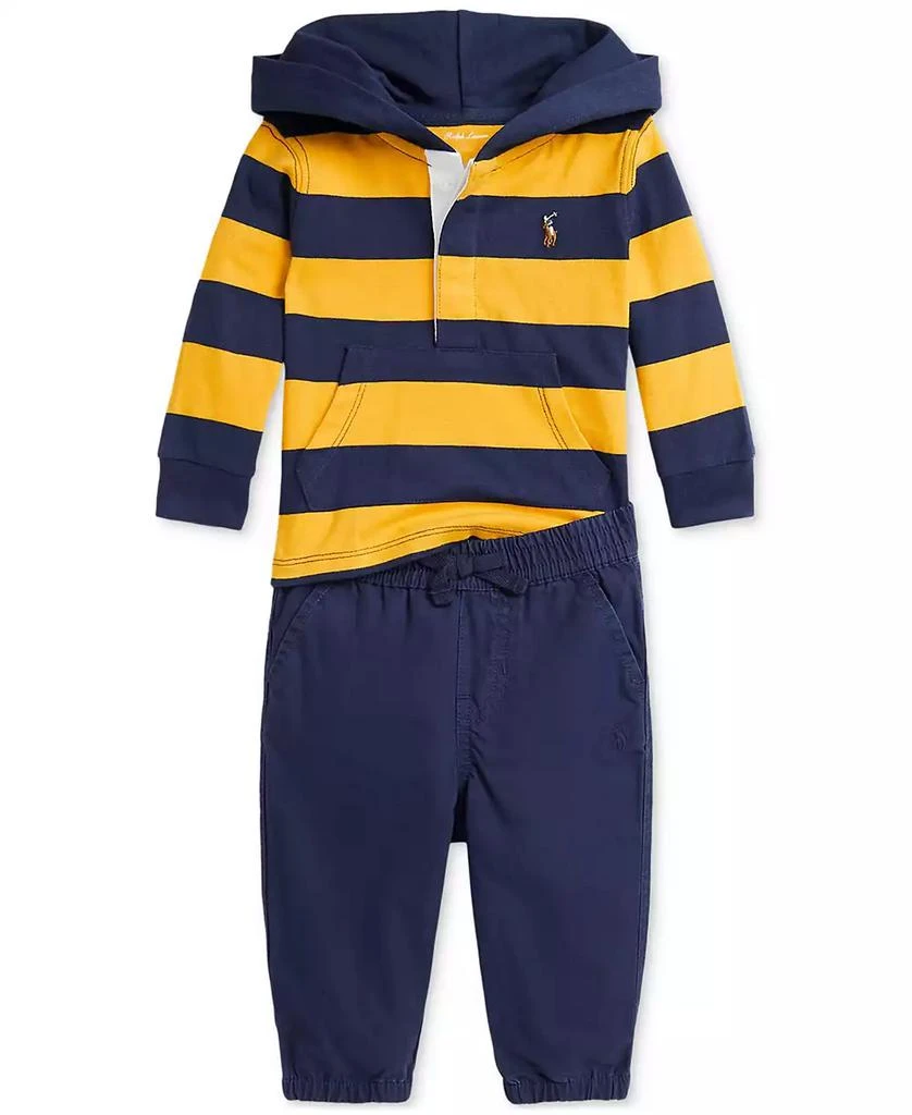 商品Ralph Lauren|Baby Boys Cotton Hooded Rugby Shirt & Pants, 2 Piece Set,价格¥419,第1张图片