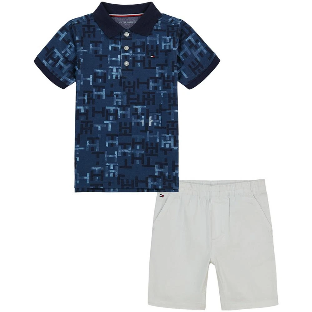 商品Tommy Hilfiger|Toddler Boys Logo-Print Polo Shirt and Twill Shorts,价格¥224,第1张图片