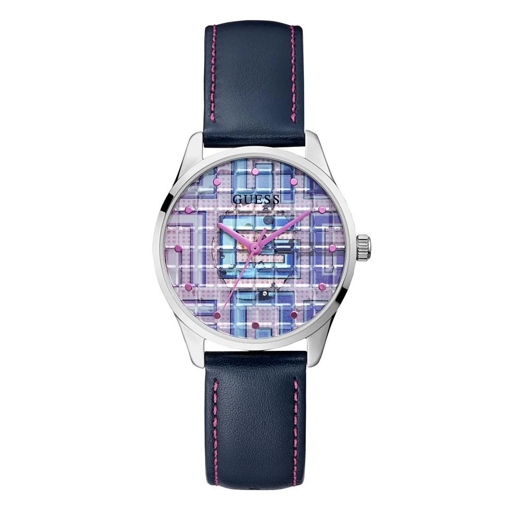 商品GUESS|Women's Quartz Navy Leather Logo Strap Watch 36mm,价格¥564,第1张图片