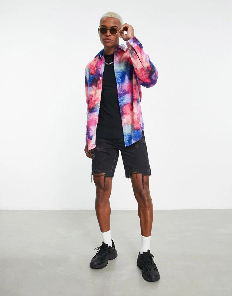 商品ASOS|ASOS DESIGN 90s oversized shirt in bright tie dye borg,价格¥365,第4张图片详细描述