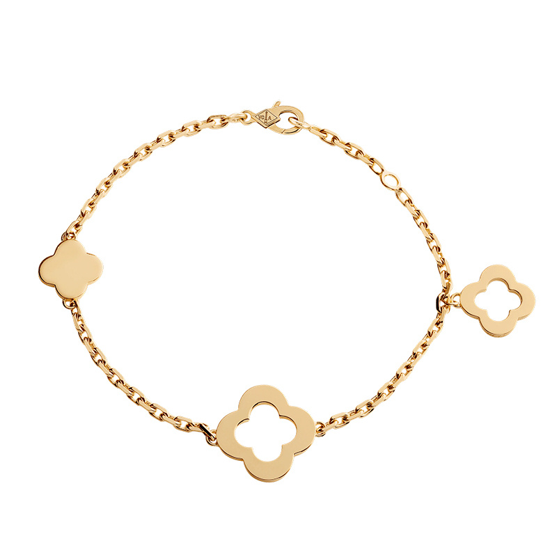 商品Tiffany & Co.| Van Cleef & Arpels/梵克雅宝 经典Byzantine Alhambra系列 18k金黄金镂空3四叶草手链VCARD39600,价格¥24178,第1张图片