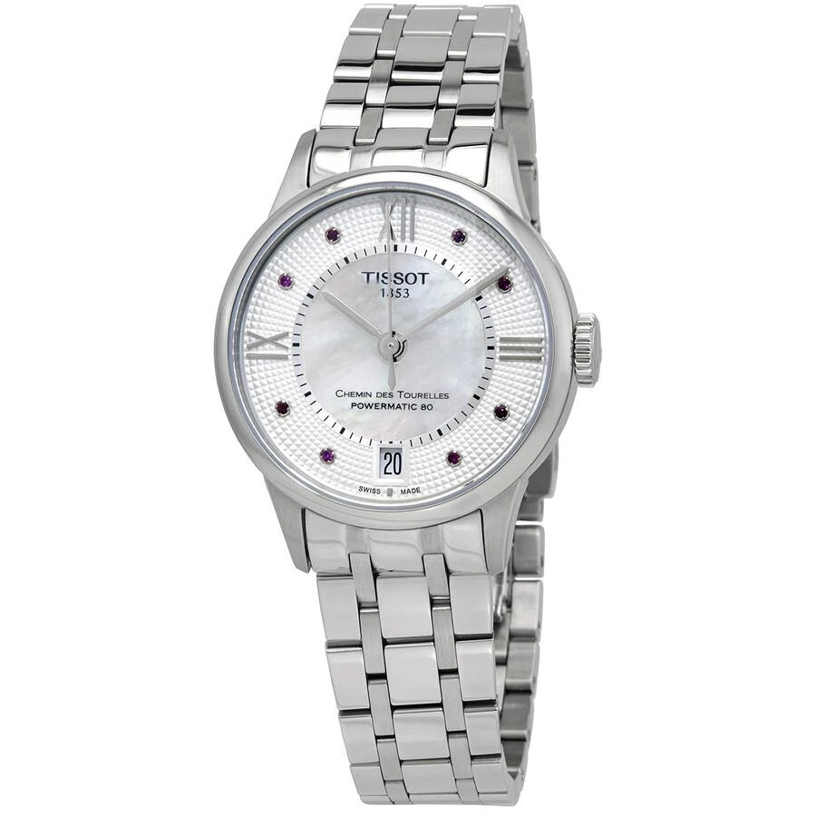 商品Tissot|Chemin Des Tourelles White Mother of Pearl Rubies Dial Ladies Watch T099.207.11.113.00,价格¥2412,第1张图片