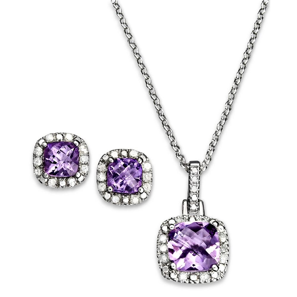 Macy's | Amethyst (2-1/3 ct. t.w.) & Diamond Accent Sterling Silver 18" Pendant Necklace and Stud Earrings Set 182.89元 商品图片