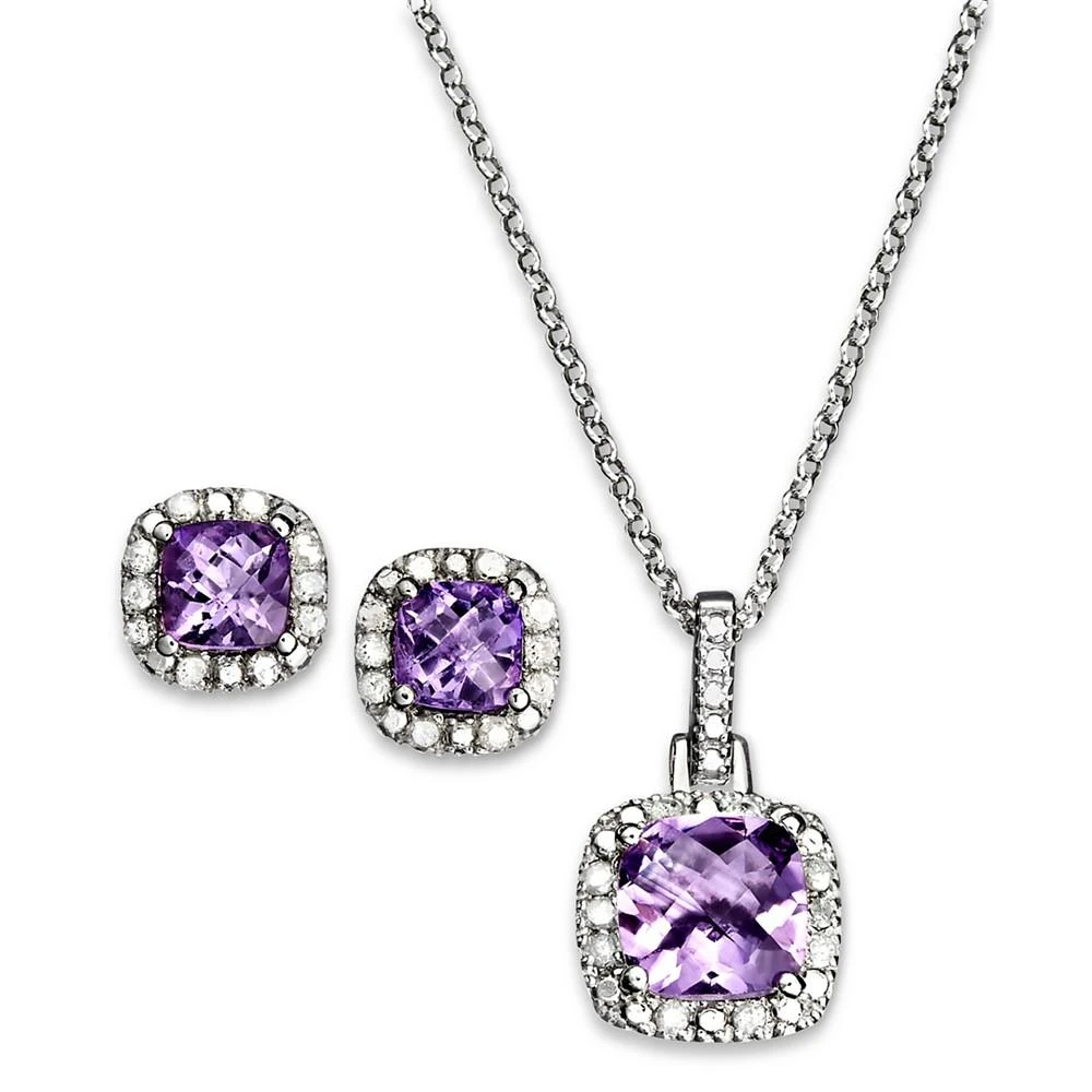 商品Macy's|Amethyst (2-1/3 ct. t.w.) & Diamond Accent Sterling Silver 18" Pendant Necklace and Stud Earrings Set,价格¥189,第1张图片