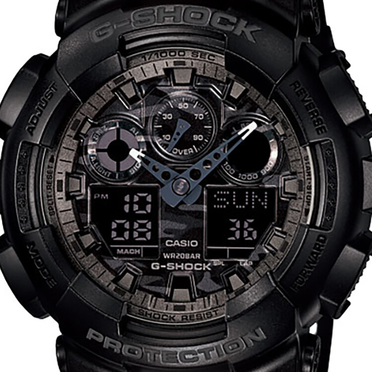 卡西欧（CASIO）手表 G-SHOCK系列自动背光迷彩风限量大表盘多功能时尚电子双显防水男表GA-100CF-1A-黑色-GA-100CF-1A商品第2张图片规格展示