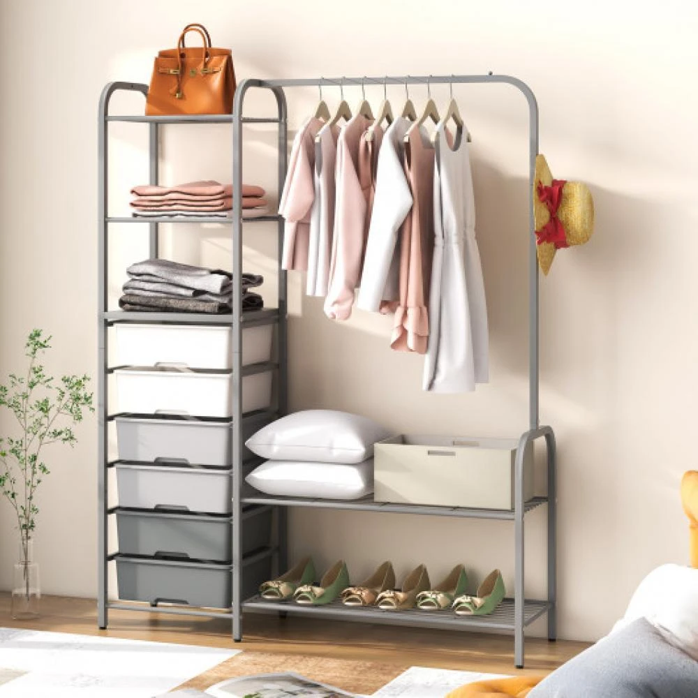 商品Hivvago|Free Standing Closet Organizer with Removable Drawers and Shelves-Gray,价格¥1188,第2张图片详细描述