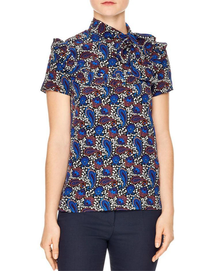 商品Sandro|Poe Paisley Silk Top,价格¥1463,第1张图片