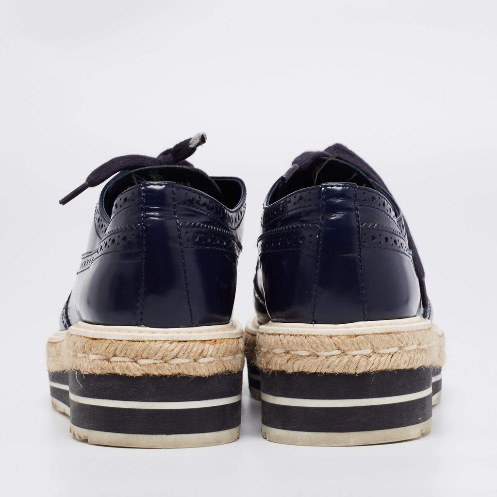 Prada Navy Blue Brogue Leather Derby Lace-Up Espadrille Sneakers Size 39商品第5张图片规格展示