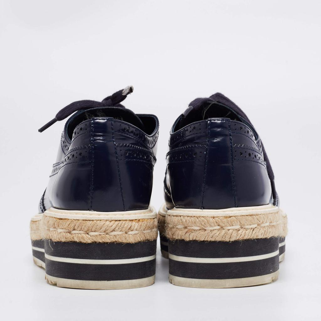 商品[二手商品] Prada|Prada Navy Blue Brogue Leather Derby Lace-Up Espadrille Sneakers Size 39,价格¥2648,第7张图片详细描述