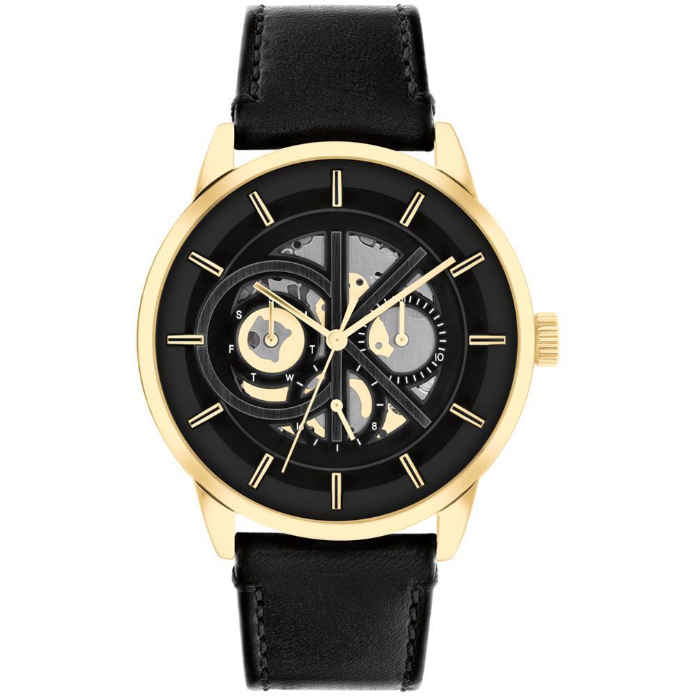 商品Calvin Klein|Men's Black Leather Strap Watch 43mm,价格¥929,第1张图片