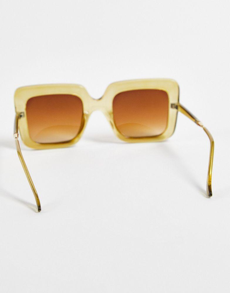 ASOS DESIGN frame bevelled 70s square sunglasses in crystal green  - MGREEN商品第4张图片规格展示