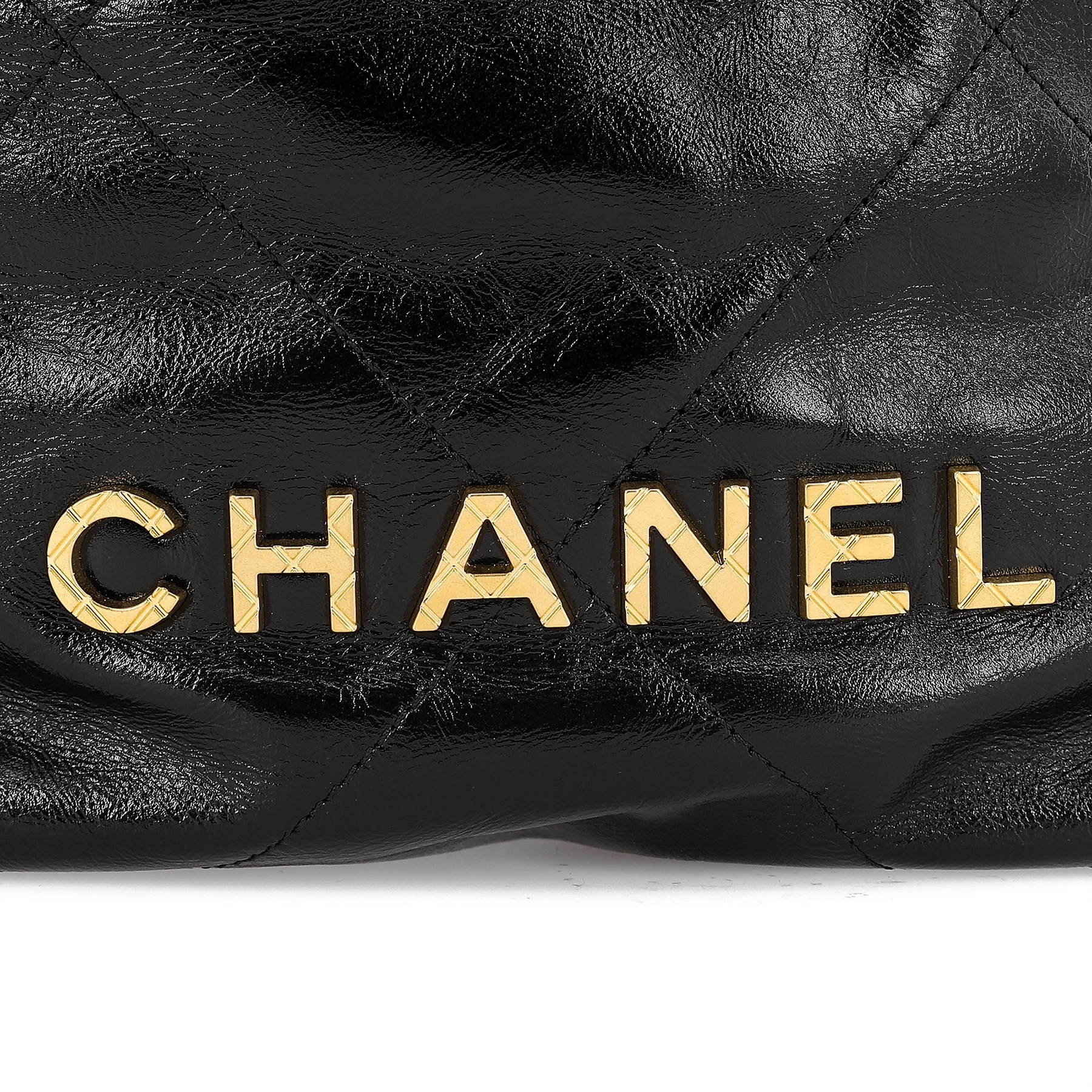 商品[国内直发] Chanel|香奈儿 22bag 抽绳开合珍珠链链条闪亮皱纹 小牛皮 水桶包单肩斜挎包 迷你 女款 黑色,价格¥48171,第5张图片详细描述