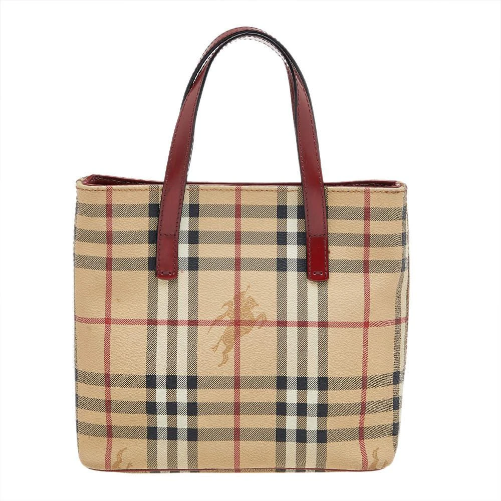 商品[二手商品] Burberry|Burberry Beige/Red Haymarket Check PVC And Leather Tote,价格¥1348,第1张图片