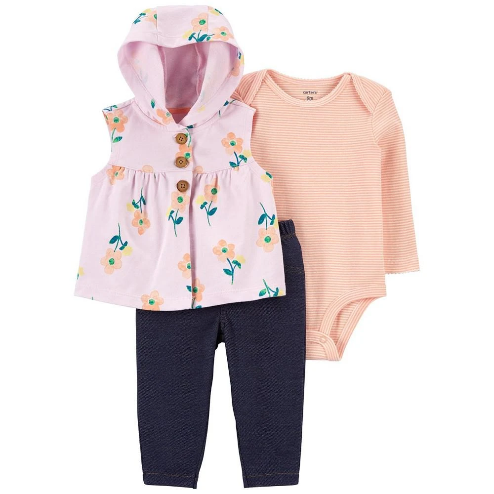 商品Carter's|Baby Girls Floral Vest, Bodysuit and Pants, 3 Piece Set,价格¥120,第1张图片