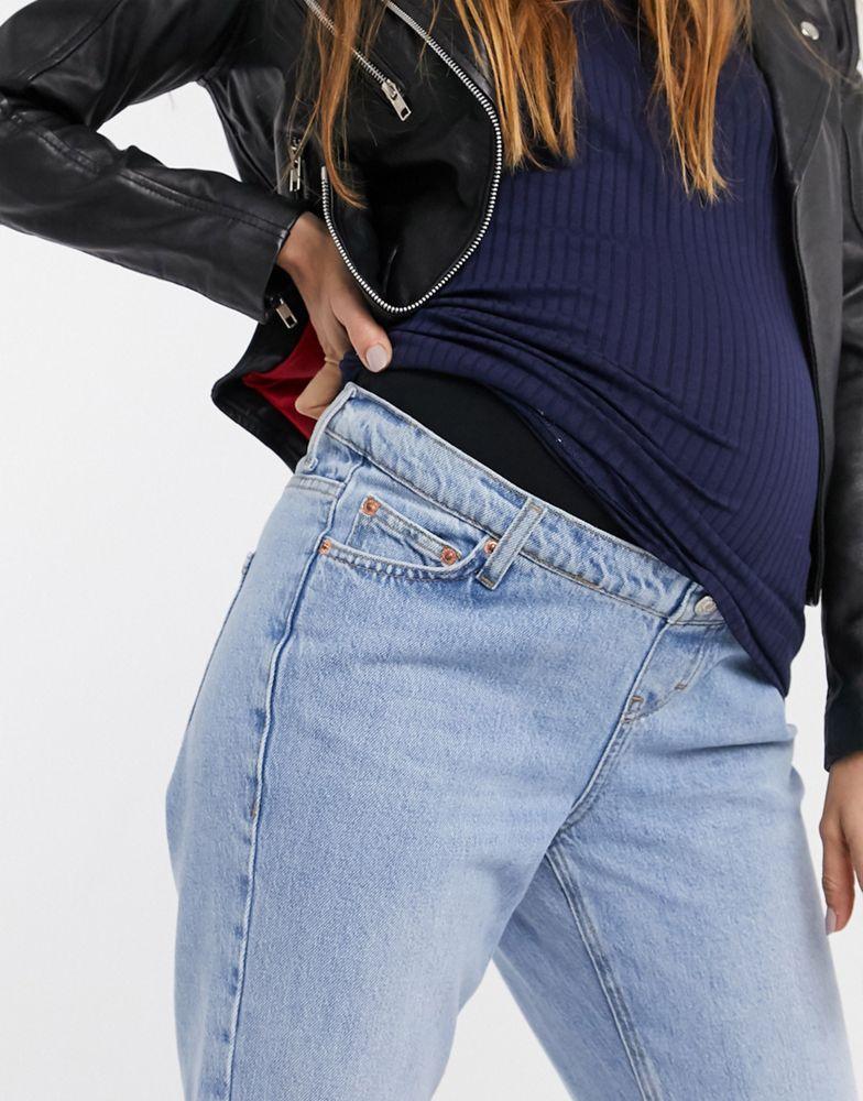 商品Topshop|Topshop Maternity mom overbump jeans in bleach wash,价格¥168,第5张图片详细描述