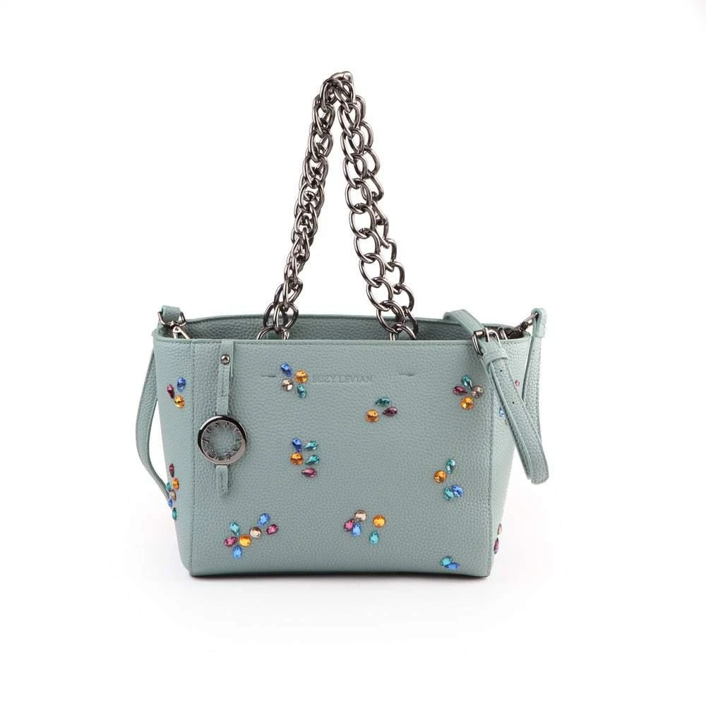 Suzy Levian Pebbled Faux Leather Rhinestone Satchel Handbag 商品