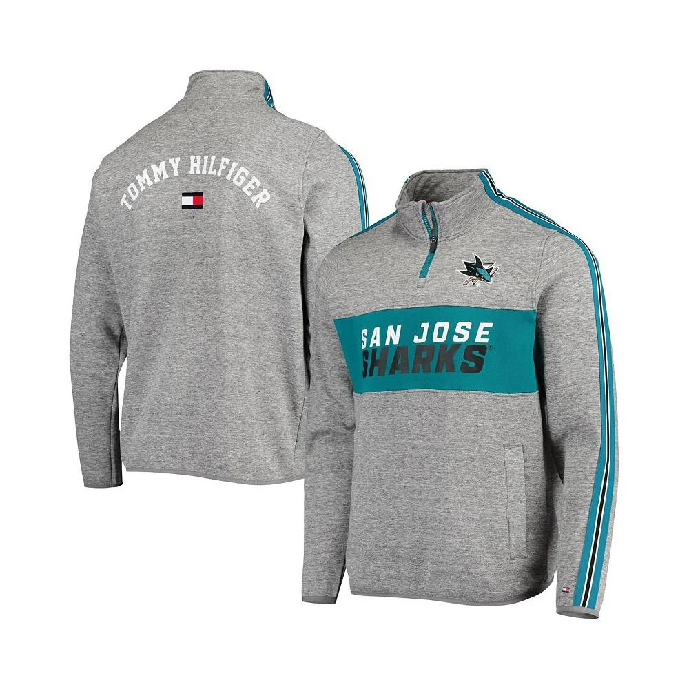 商品Tommy Hilfiger|Men's Heathered Gray San Jose Sharks Mario Quarter-Zip Jacket,价格¥492,第1张图片