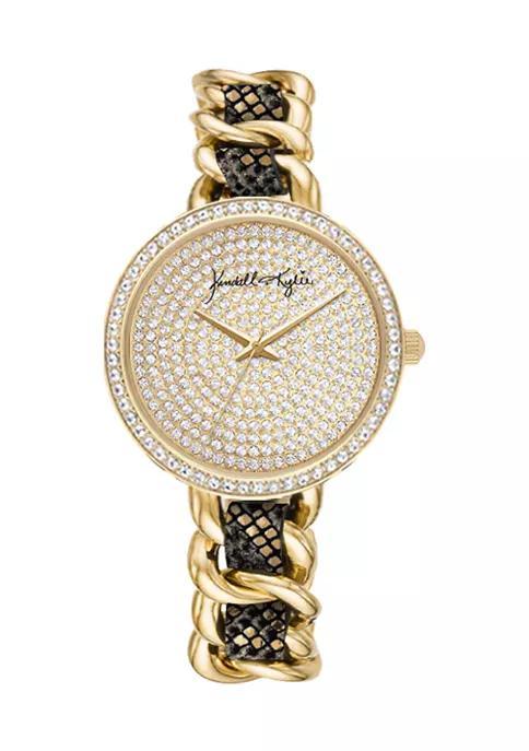 商品KENDALL & KYLIE|Gold Tone Metal and Braided Vegan Snakeskin Analog Watch,价格¥558,第1张图片