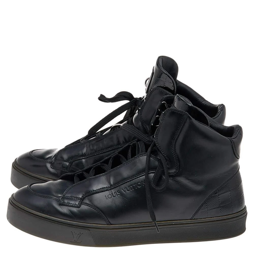 商品[二手商品] Louis Vuitton|Louis Vuitton Black Leather And Damier Patent Leather High Top Sneakers Size 40.5,价格¥2721,第4张图片详细描述