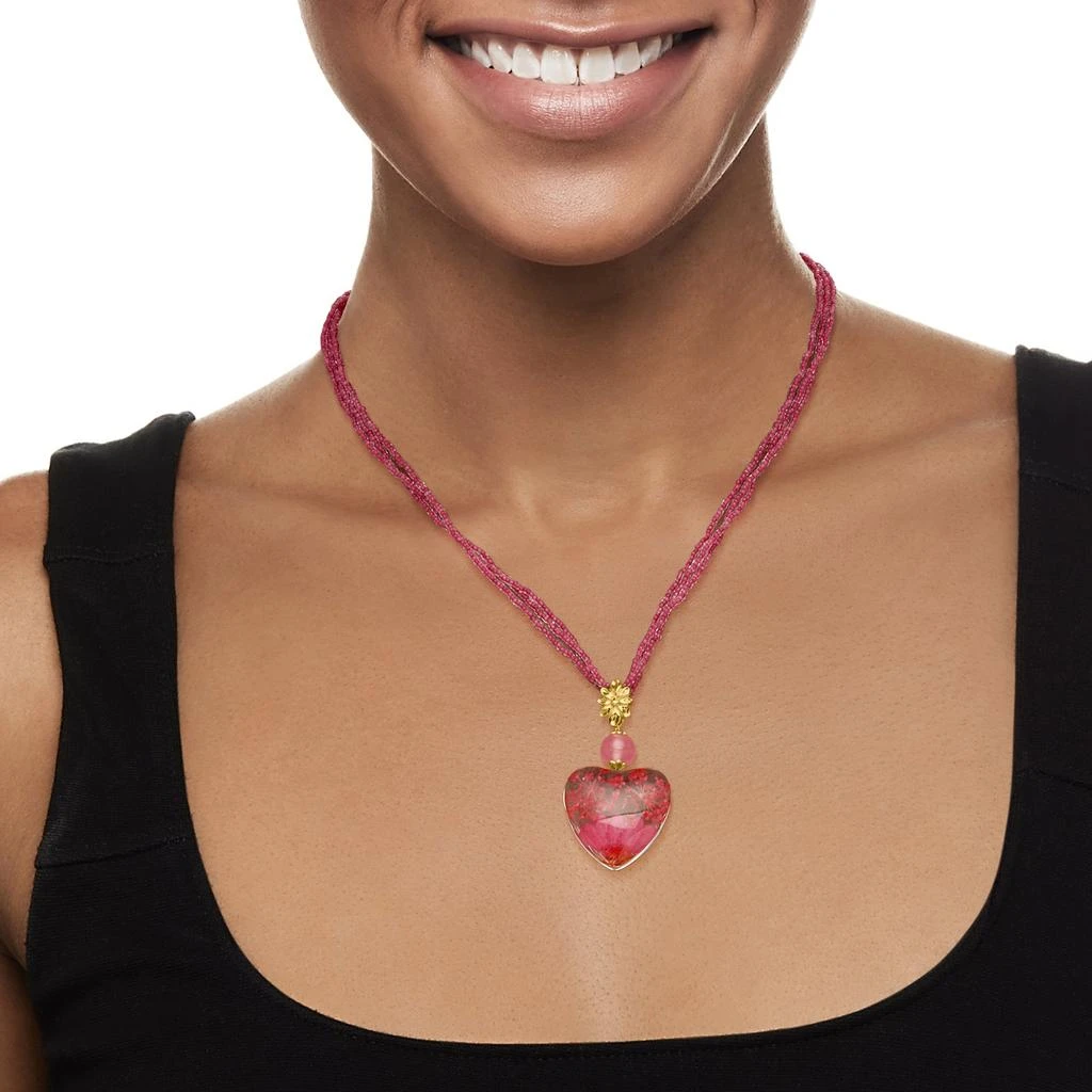 商品Ross-Simons|Ross-Simons Italian Rose Quartz Bead and Glass Heart Necklace With Dried Flowers in 18kt Gold Over Sterling,价格¥1025,第2张图片详细描述