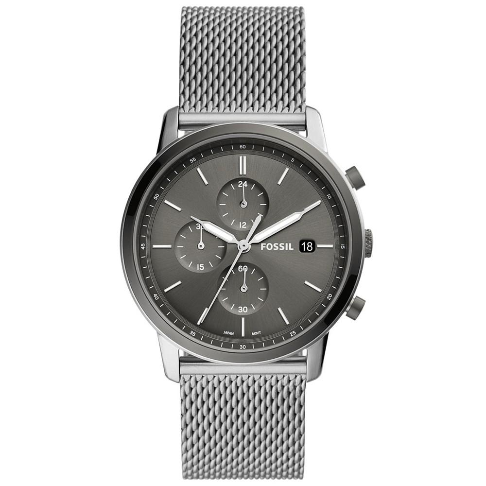 Men's Minimalist Silver-Tone Stainless Steel Mesh Watch, 42mm商品第1张图片规格展示