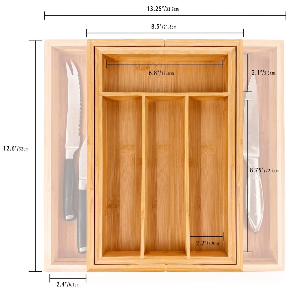 商品BergHOFF|CooknCo Bamboo 6-Slot Expanding Flatware Organizer,价格¥317,第1张图片