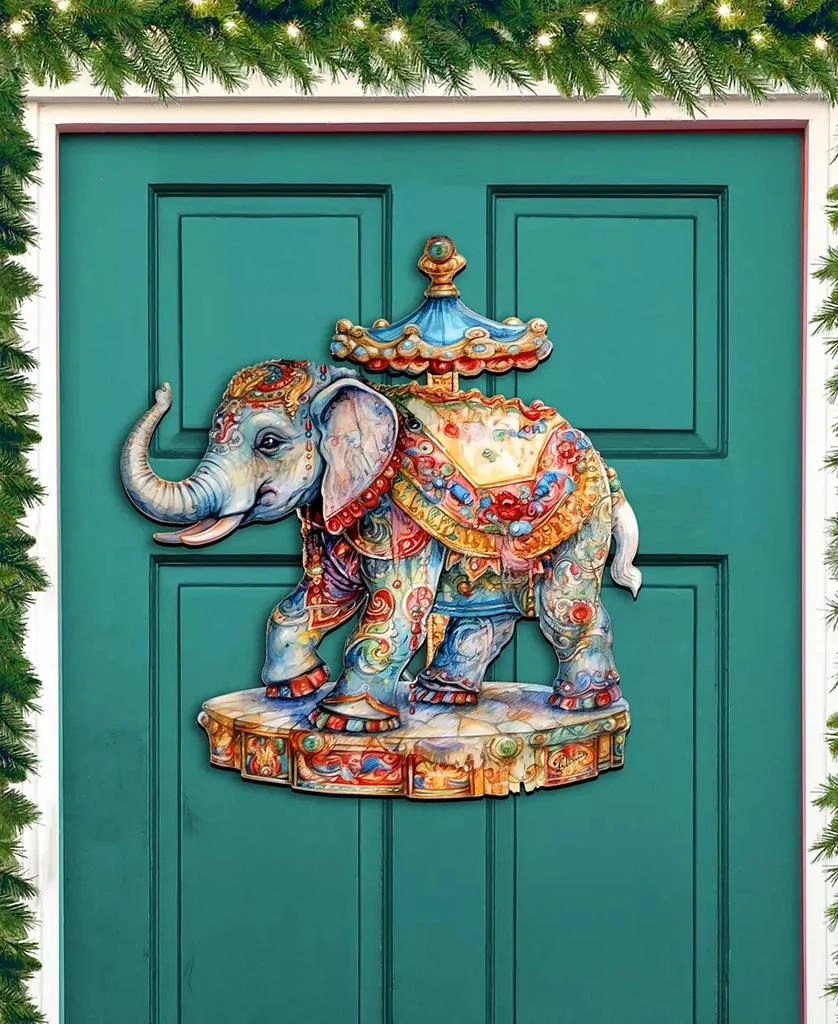 商品Designocracy|Carousel Elephant Christmas Door Decor Wooden Wall Decor G. DeBrekht,价格¥763,第3张图片详细描述