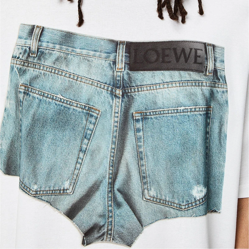 【预售3-7天】LOEWE/罗意威 22年秋冬新款 男士白色纯棉单宁布短裤印花T恤H526Y22X37-2100 商品
