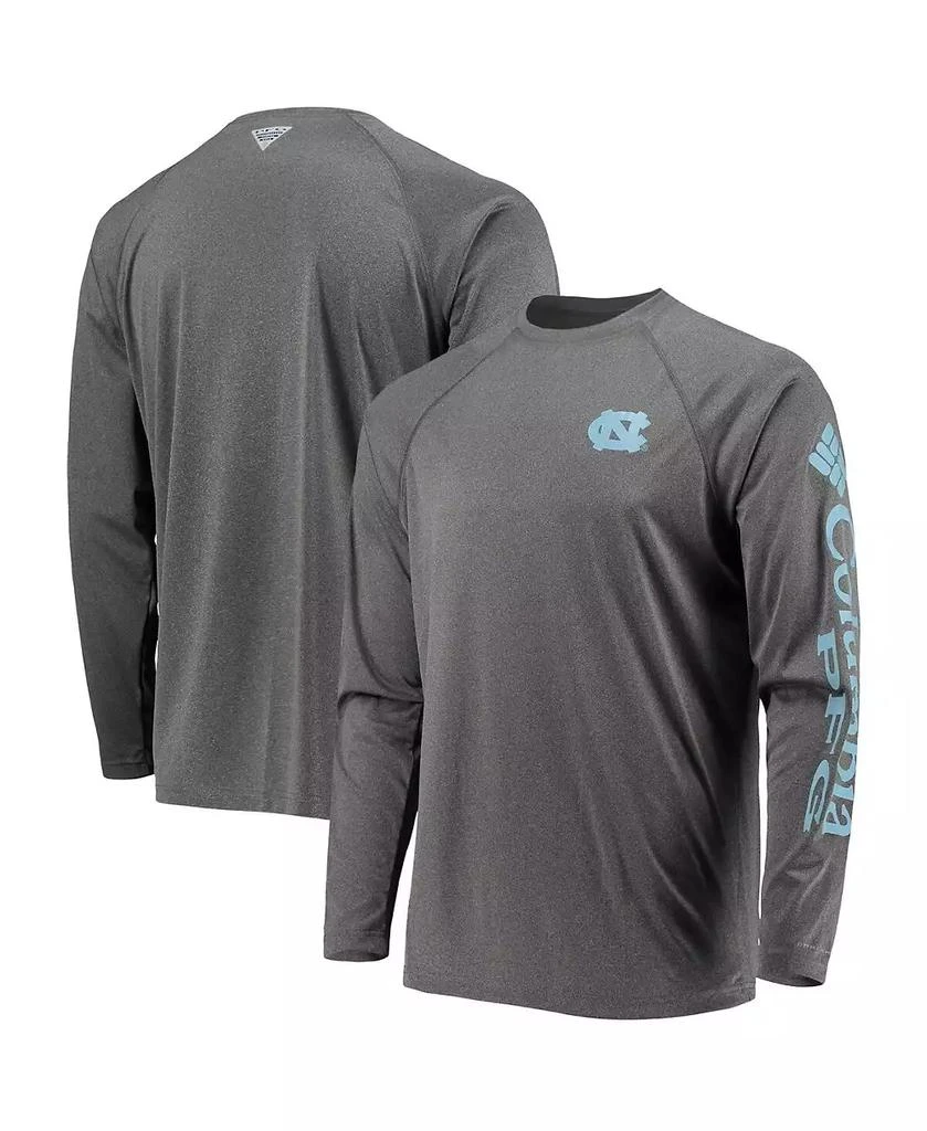 商品Columbia|Men's Heathered Charcoal North Carolina Tar Heels PFG Terminal Tackle Raglan Omni-Shade Long Sleeve T-shirt,价格¥253,第1张图片