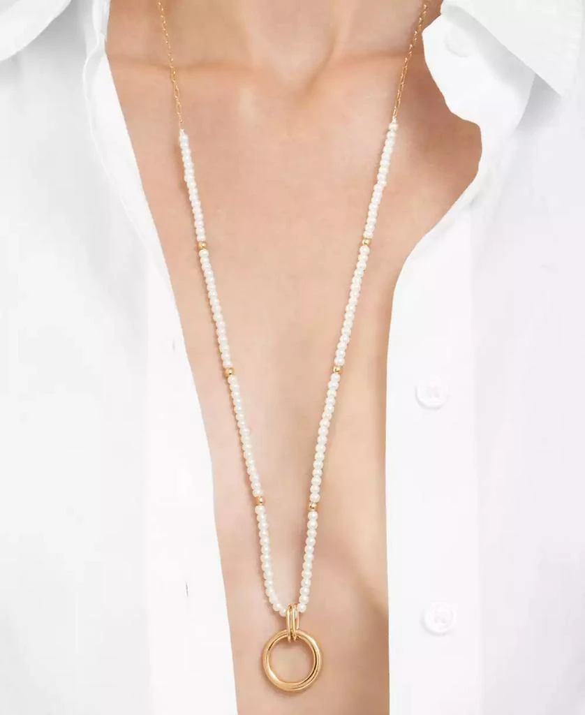 商品ADORNIA|29-32" Adjustable 14K Gold Plated Imitation Pearl Beaded Ring Pendant Necklace,价格¥165,第2张图片详细描述