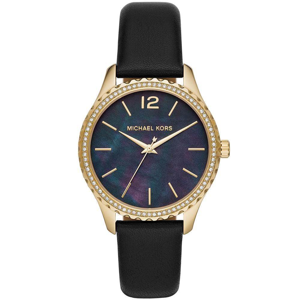 商品Michael Kors|Layton Three-Hand Black Leather Watch,价格¥749,第1张图片