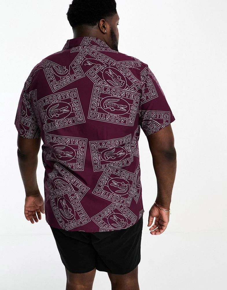 商品Lacoste|Lacoste plus short sleeve printed shirt in burgundy,价格¥490,第4张图片详细描述