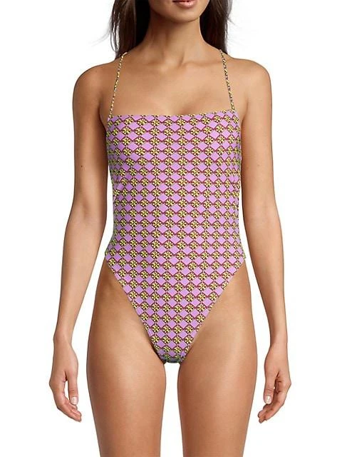 商品Tory Burch|T Monogram Tie-Back One-Piece Swimsuit,价格¥385,第3张图片详细描述