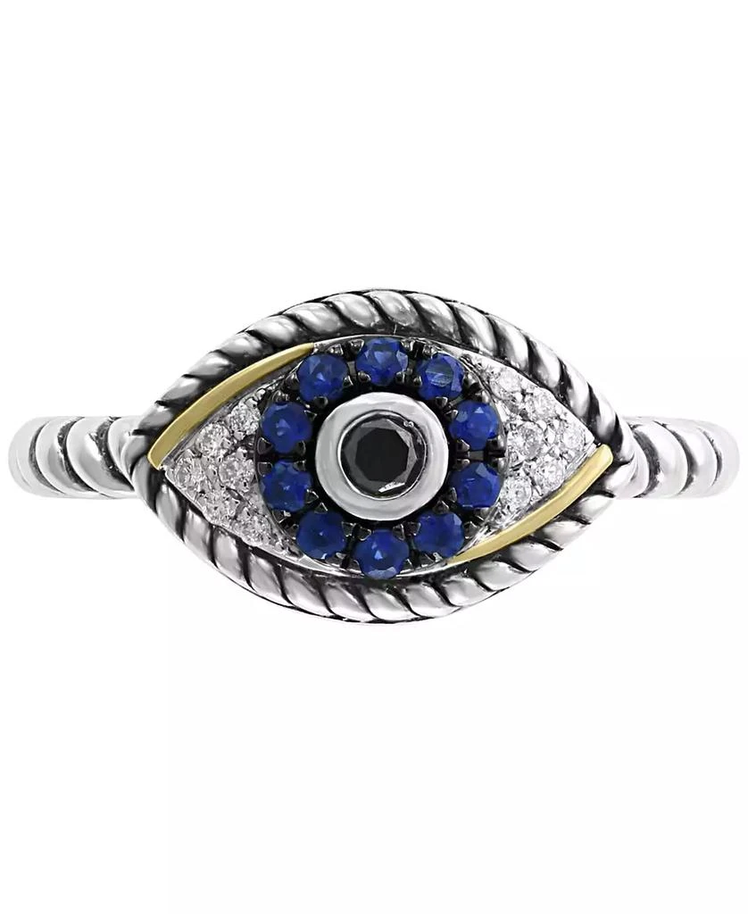 商品Effy|Sapphire (1/5 ct. t.w.) and Diamond (1/6 ct. t.w.) Evil Eye Ring in Sterling Silver & 18k Yellow Gold,价格¥1702,第2张图片详细描述