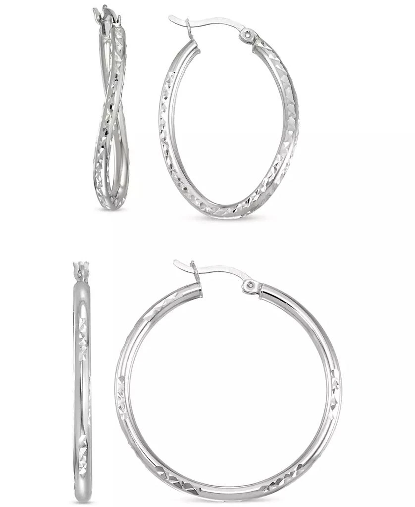 商品Macy's|2-Pc. Set Textured Wavy & Round Hoop Earrings in Sterling Silver,价格¥655,第1张图片