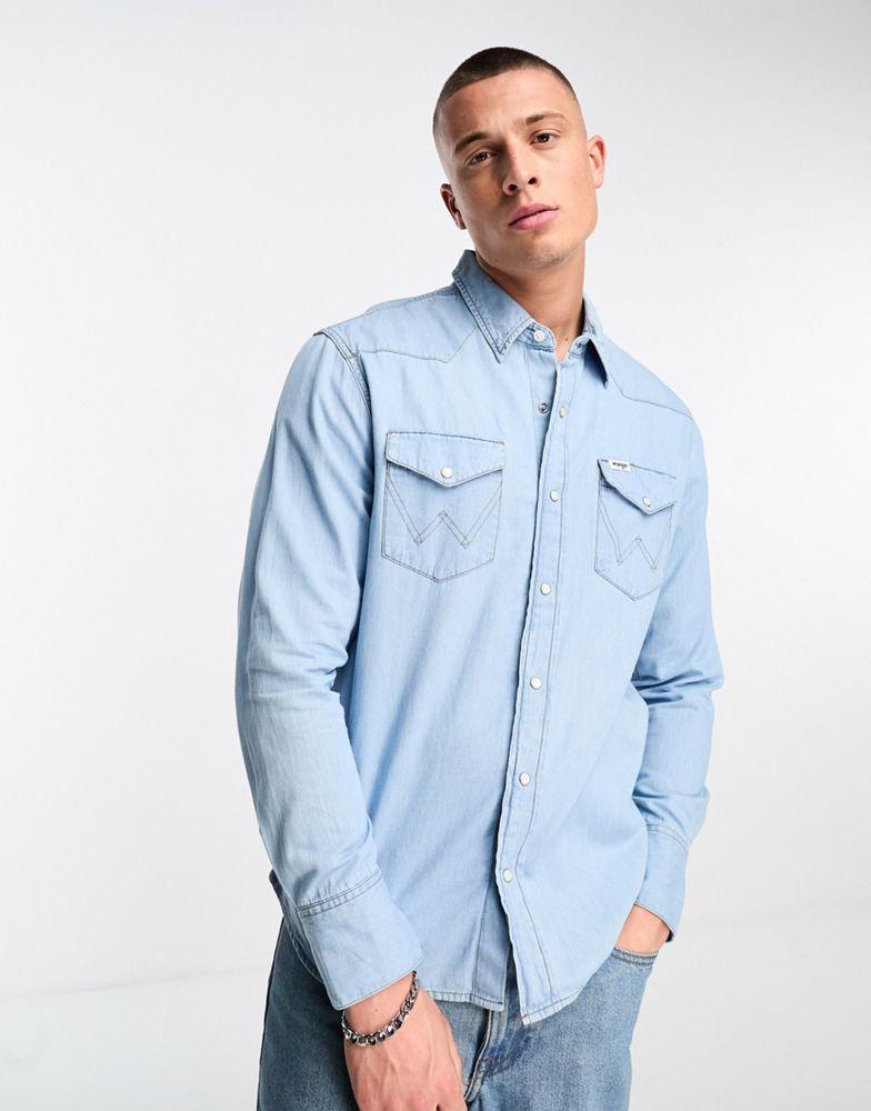 Wrangler western long sleeve shirt in light blue商品第1张图片规格展示