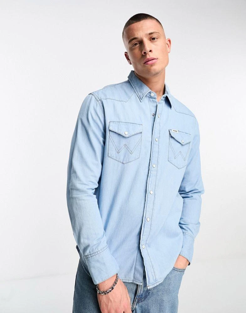 商品Wrangler|Wrangler western long sleeve shirt in light blue,价格¥206,第1张图片