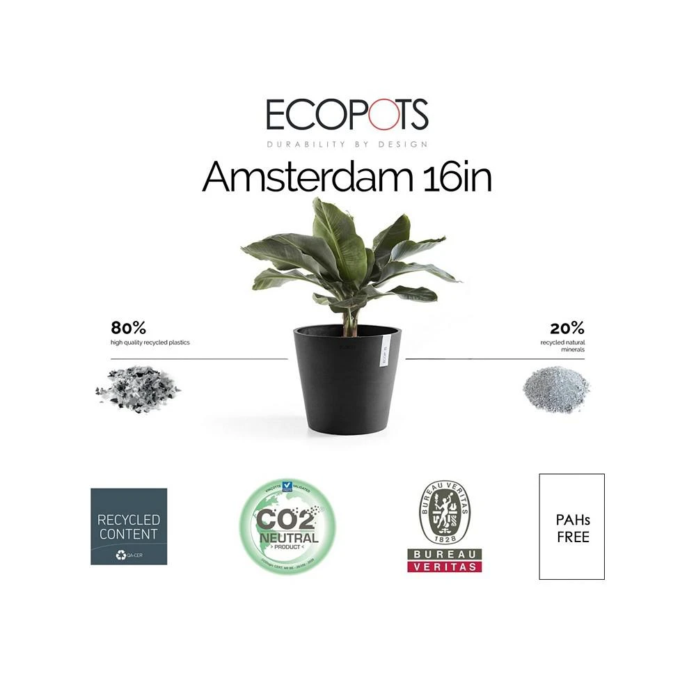 商品ECOPOTS|Amsterdam Round Plastic Flower Pot, Dark Grey, 16",价格¥373,第2张图片详细描述