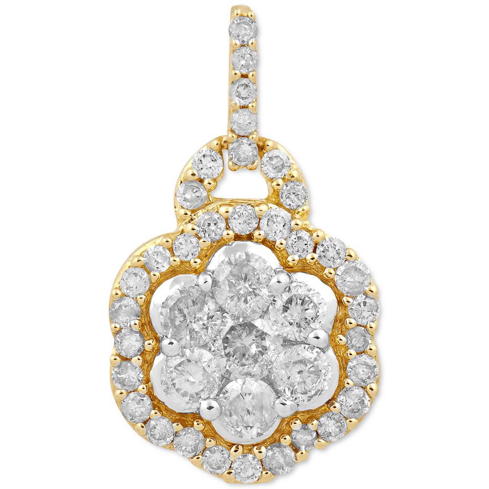 Diamond Halo Cluster Pendant Necklace (1/2 ct. t.w.) in 10k Gold商品第3张图片规格展示