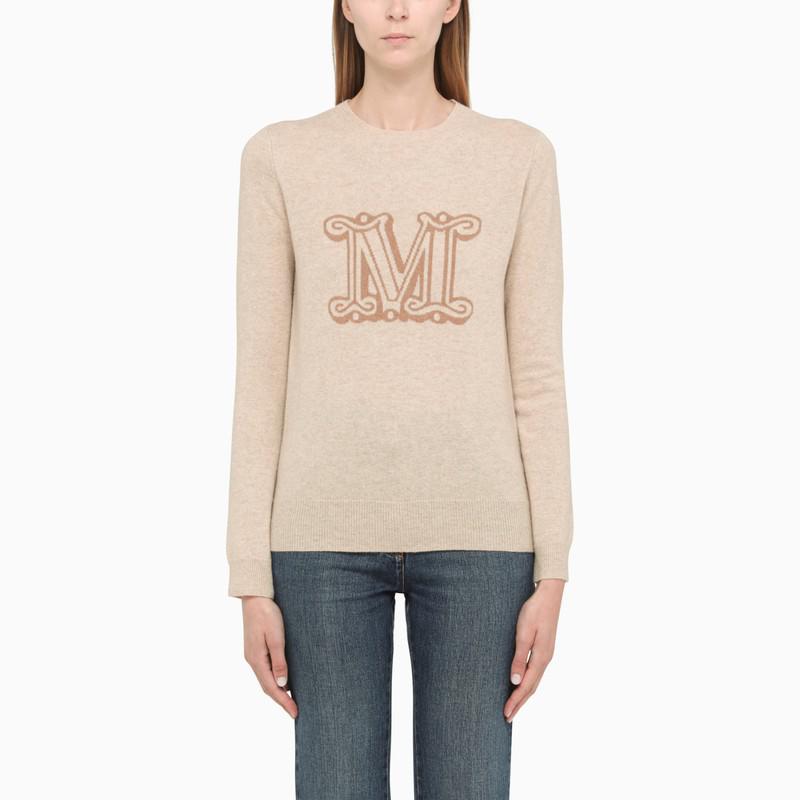 Beige cashmere sweater with logo embroidery商品第1张图片规格展示