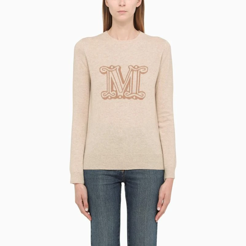 商品Max Mara|Beige cashmere sweater with logo embroidery,价格¥3161,第1张图片