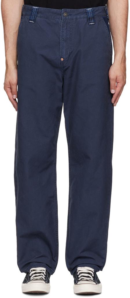 海军蓝棉质长裤商品第1张图片规格展示