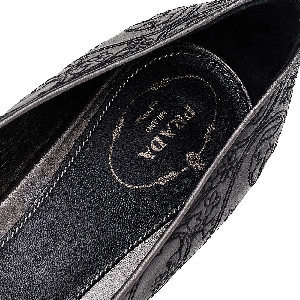 Prada Black Embroidered Leather Bow Pumps Size 40.5 商品