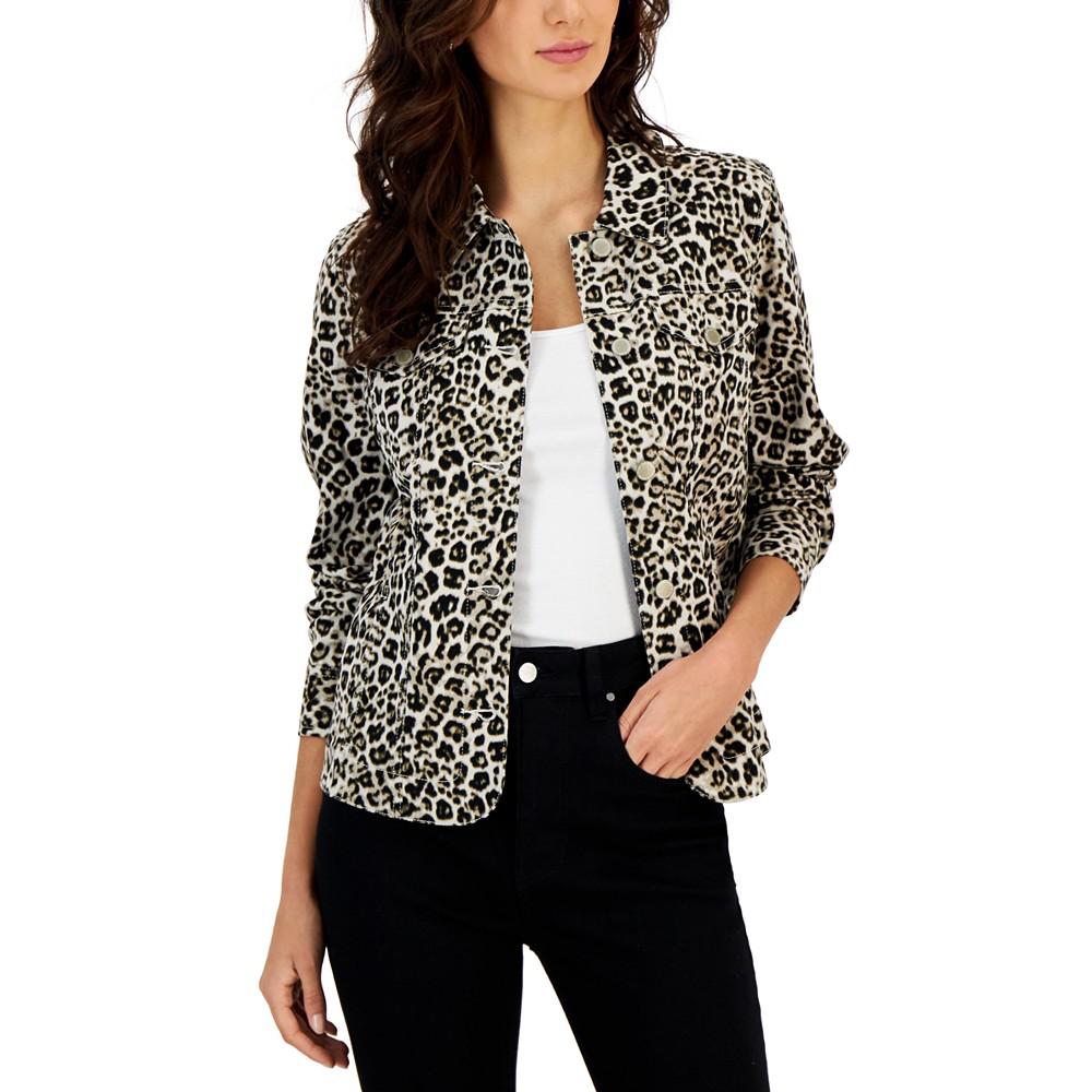 Leopard-Print Denim Jacket, Created for Macy's商品第1张图片规格展示