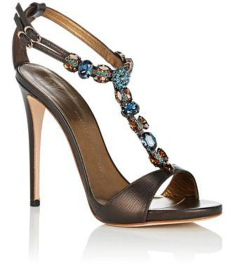 商品Giuseppe Zanotti|Jeweled Leather T-Strap Sandals,价格¥4531,第2张图片详细描述